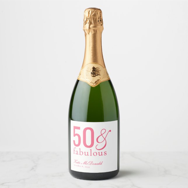 Modern Fifty and Fabulous Bold 50th Birthday Party Sparkling Wine Label (Front)