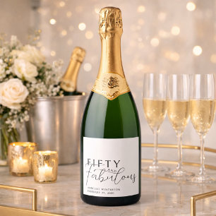 Modern Fifty and Fabulous Bold 50th Birthday Party Sparkling Wine Label