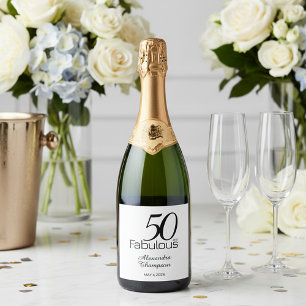 Modern Fifty and Fabulous Bold 50th Birthday Party Sparkling Wine Label