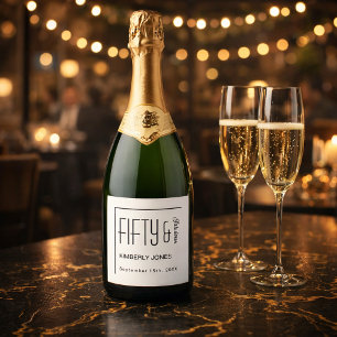 Modern Fifty and Fabulous Bold 50th Birthday Party Sparkling Wine Label