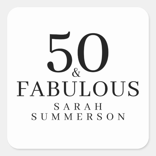 Modern Fifty and Fabulous Bold 50th Birthday Party Square Sticker (Front)