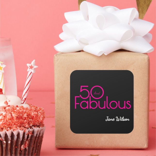 Modern Fifty and Fabulous Bold 50th Birthday Party Square Sticker (Party)