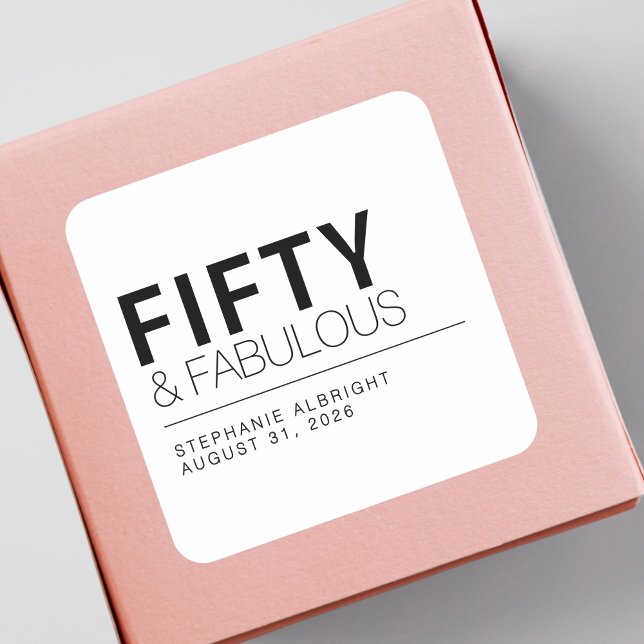 Modern Fifty and Fabulous Bold 50th Birthday Party Square Sticker (Creator Uploaded)