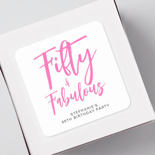 Modern Fifty and Fabulous Bold 50th Birthday Party Square Sticker
