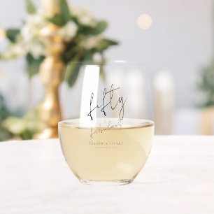Modern Fifty and Fabulous Bold 50th Birthday Party Stemless Wine Glass
