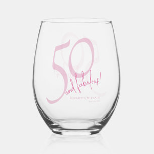 Modern Fifty and Fabulous Bold 50th Birthday Party Stemless Wine Glass