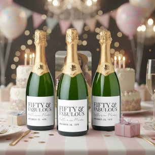 Modern Fifty and Fabulous Bold 50th Birthday Sparkling Wine Label