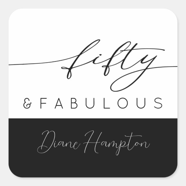 Modern Fifty and Fabulous Bold 50th Birthday Square Sticker (Front)