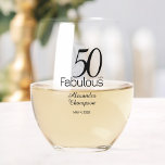 Modern Fifty and Fabulous Bold 50th Double-Sided Stemless Wine Glass<br><div class="desc">Modern Minimal Fifty and Fabulous black 50th birthday glass that you can personalize for your fiftieth birthday party celebration. The words "Fifty and Fabulous" are set using trending bold font typography. . Text colors can be changed using the edit menu.</div>