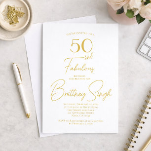 Modern Fifty and Fabulous Gold 50th Birthday Party Invitation