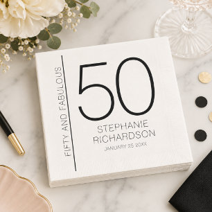 Modern Fifty and Fabulous Name Date 50th Birthday Napkin