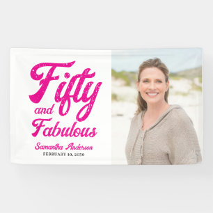 Modern Fifty and Fabulous Pink 50th Birthday Party Banner