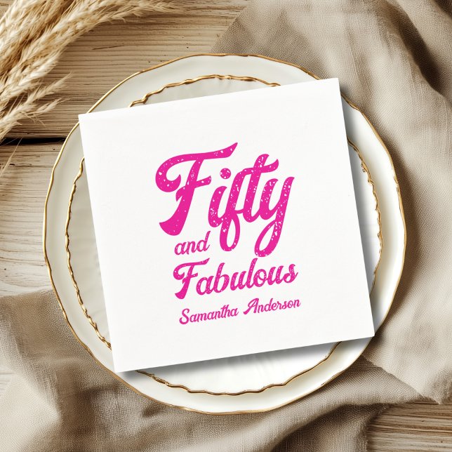 Modern Fifty and Fabulous Pink 50th Birthday Party Napkin (Creator Uploaded)