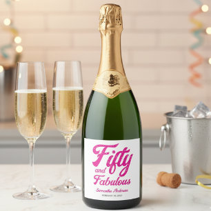 Modern Fifty and Fabulous Pink 50th Birthday Party Sparkling Wine Label