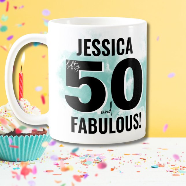 Modern Fifty Fabulous 50th Birthday Coffee Mug (Fifty Fabulous 50th Birthday Coffee Mug)