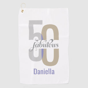 Modern Fifty & Fabulous 50th Birthday Elegant Golf Towel