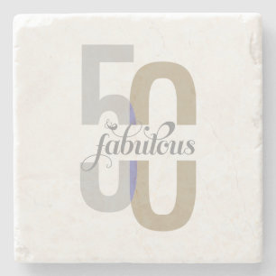 Modern Fifty & Fabulous 50th Birthday Elegant Stone Coaster