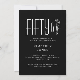 Modern Fifty & Fabulous Black 50th Birthday Party Invitation