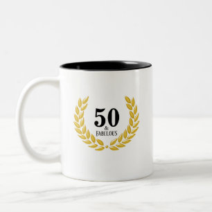 Modern Fifty & Fabulous with Laurel Wreath Two-Tone Coffee Mug