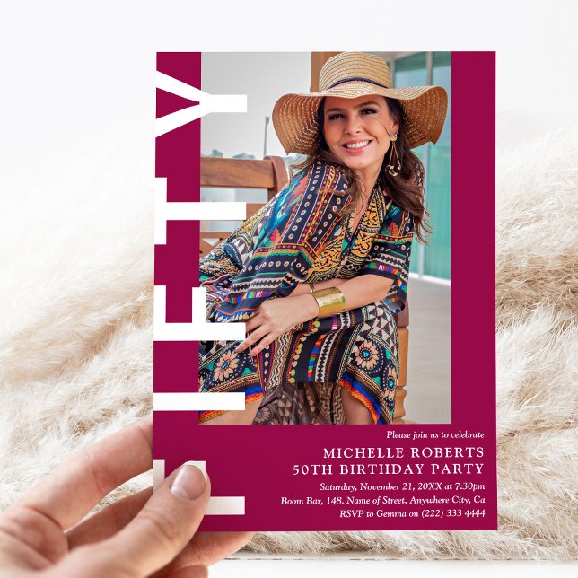 Modern FIFTY Photo 50th Birthday Party Invitation (Creator Uploaded)