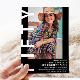 Modern FIFTY Photo 50th Birthday Party Invitation