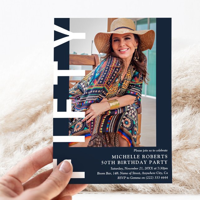 Modern FIFTY Photo 50th Birthday Party Invitation (Creator Uploaded)