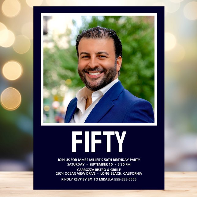 Modern FIFTY Photo 50th Birthday Party Invitation (Creator Uploaded)
