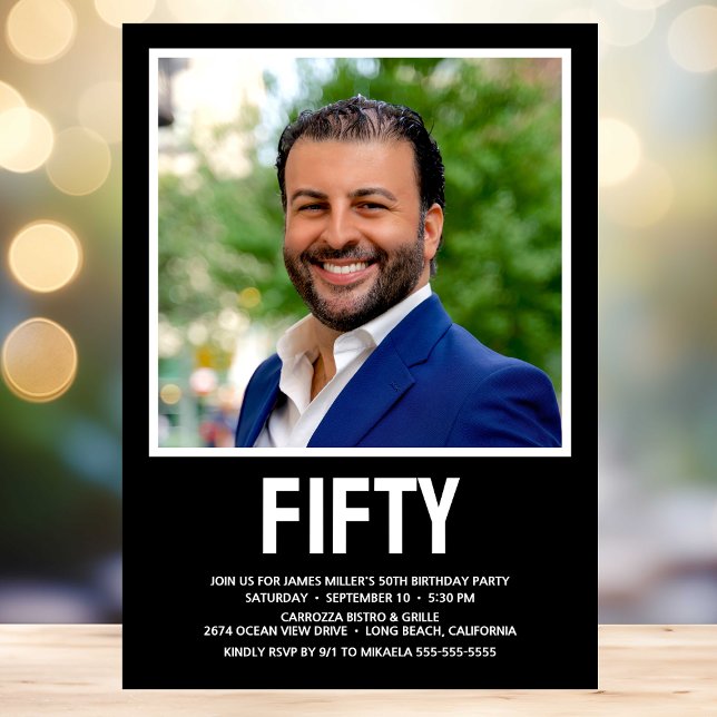 Modern FIFTY Photo 50th Birthday Party Invitation (Creator Uploaded)
