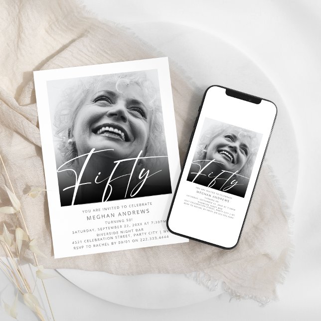 Modern Fifty Photo Birthday Party Invitation (Creator Uploaded)