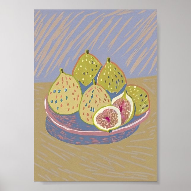 Modern Fig Still Life Pastel Painterly Fruit Art  Poster (Front)