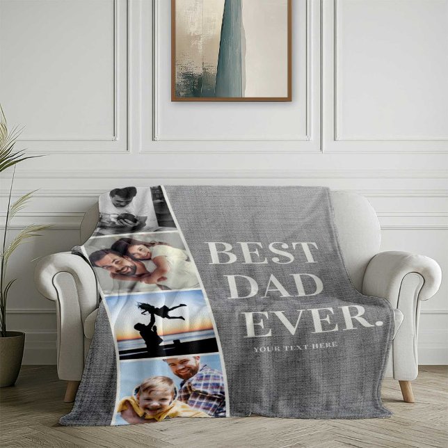 Modern Filmstrip Best Dad Ever Photo Collage Fleece Blanket (Creator Uploaded)