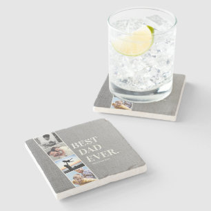 Modern Filmstrip Best Dad Ever Photo Collage Stone Coaster