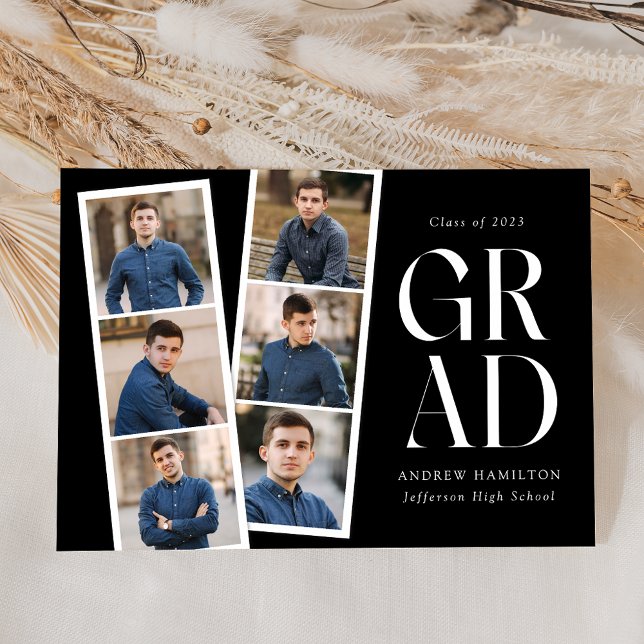 Modern Filmstrip Black 6 Photo Graduation Announcement (Creator Uploaded)