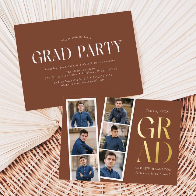 Modern Filmstrip Brown 6 Photo Graduation Party (Creator Uploaded)