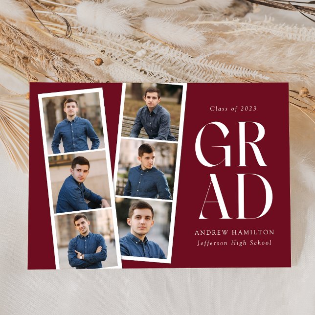 Modern Filmstrip Burgundy 6 Photo Graduation Announcement (Creator Uploaded)
