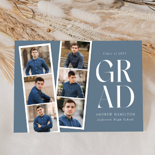 Modern Filmstrip Slate Blue 6 Photo Graduation Announcement