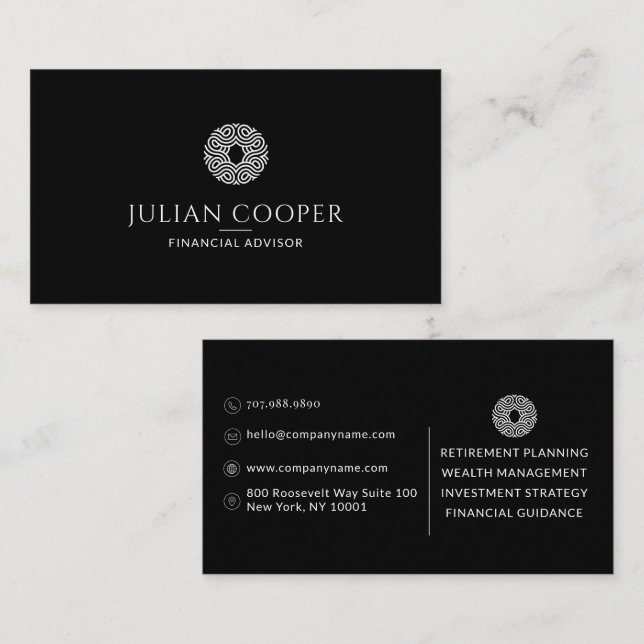 Modern Financial Advisor Black Business Card (Front/Back)