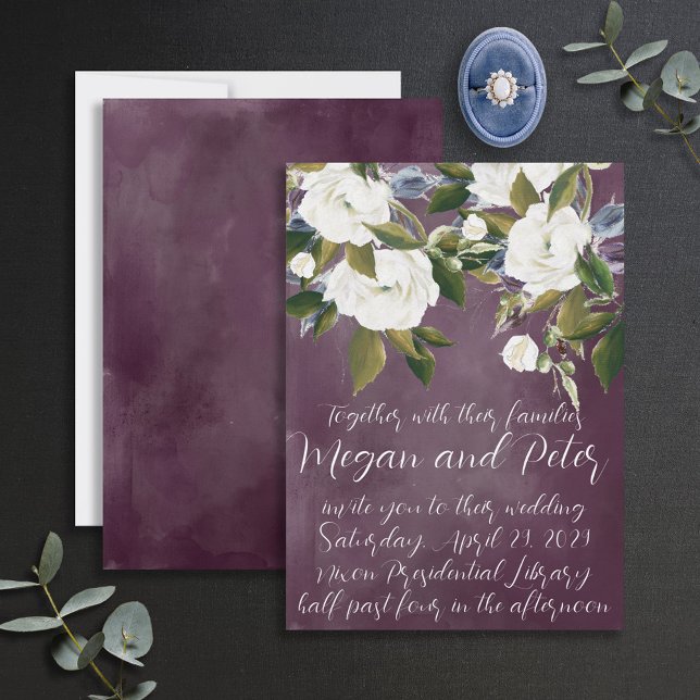 Modern Fine Art Calligraphy Plum Purple Wedding Invitation (Creator Uploaded)