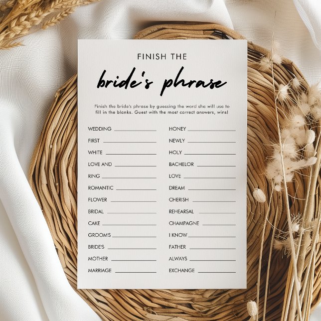 Modern Finish the Bride's Phrase Bridal Game Card (Creator Uploaded)