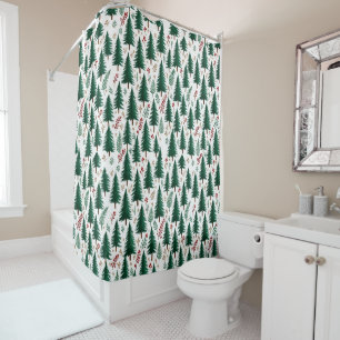 Modern Fir Forest Christmas Trees Pattern Shower Curtain