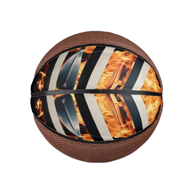 Modern Fire & Triple Stripe Bold Minimalist  Mini Basketball (Front)