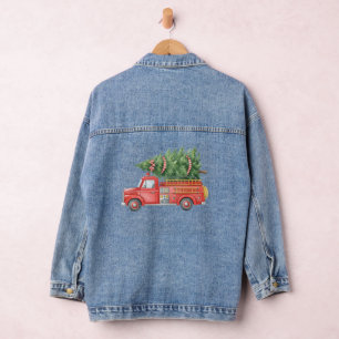Modern Firefighter Christmas Fire Truck  Denim Jacket