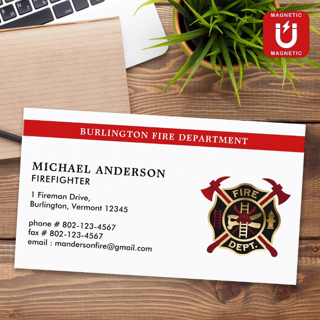 Modern Firefighter Custom Fire Department Logo  Magnetic Business Card (Creator Uploaded)