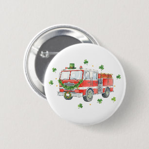 Modern Firefighter St. Patrick's Day Fire Truck 6 Cm Round Badge