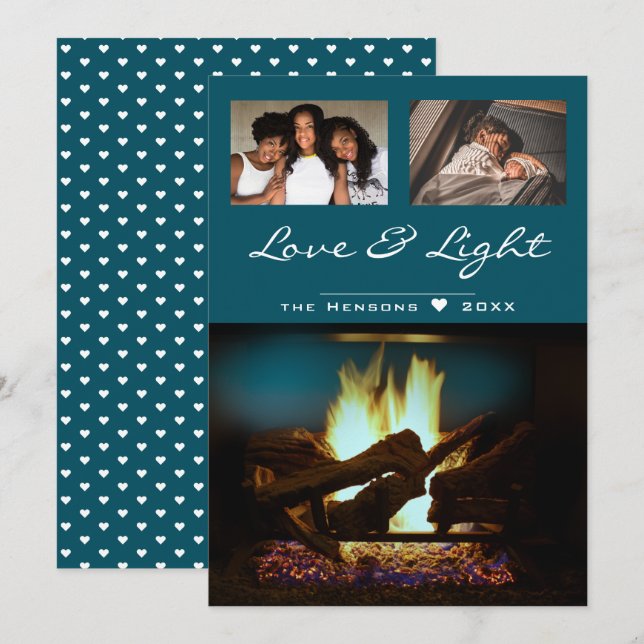 Modern Fireplace Fire Wood Cosy Christmas Photo Card (Front/Back)