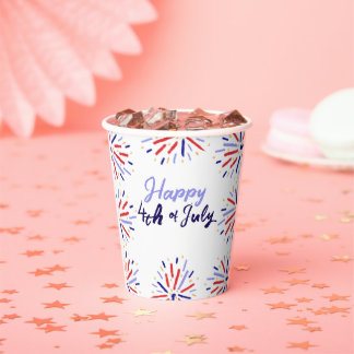 Modern Firework Happy 4th of July Red Blue White  Paper Cups
