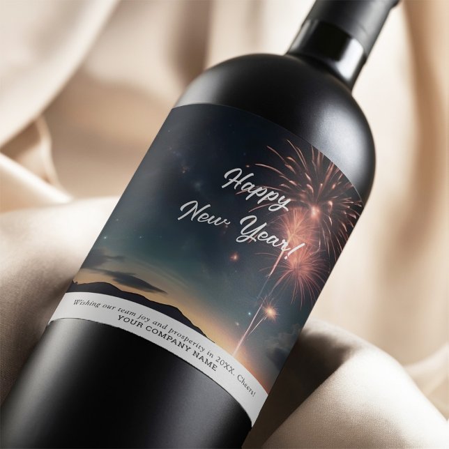 Modern Fireworks Calligraphy Happy New Years Bash Wine Label (Creator Uploaded)