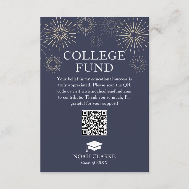 Modern Fireworks College Fund Graduation Enclosure Card (Front)
