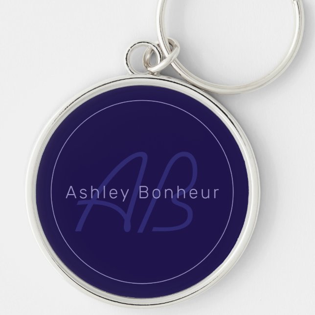 Modern First and Last Name w/Monogram Key Ring (Front)