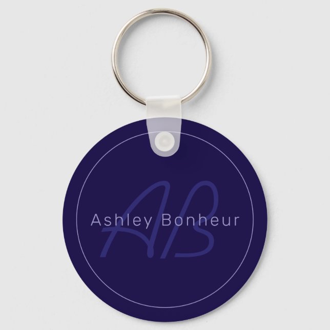 Modern First and Last Name w/Monogram Key Ring (Front)